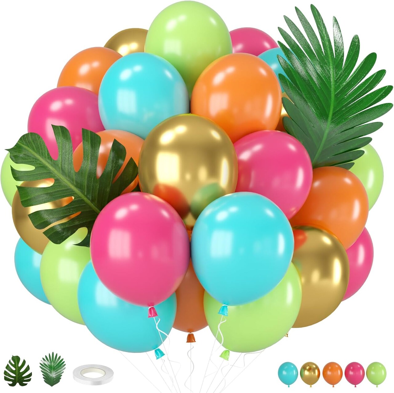 12 Inch Teal Metallic Gold Orange Pink Hot Fruit Green Balloons( Teal Green Orange)